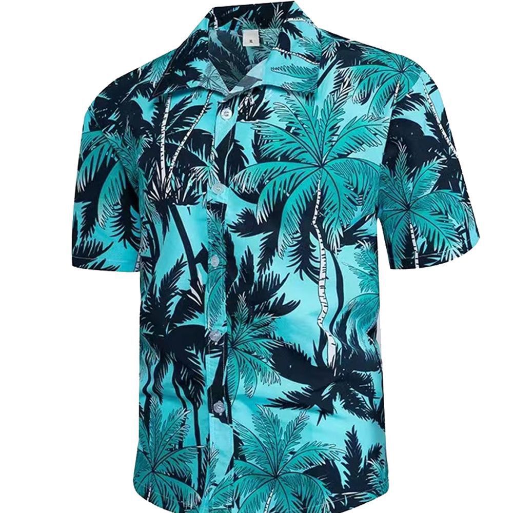 Comercio exterior transfronterizo de los hombres primavera europea y americana nueva solapa impresa en 3D manga corta a rayas retro camisa casual hombres al por mayor