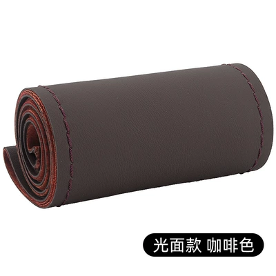 New Four-Sided Elastic Leather Cover, Steering wheel cover - smooth-brown-38cm