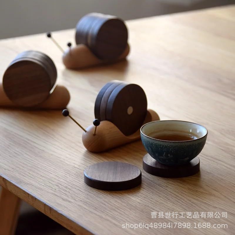 北米黒胡桃木アニメ文化創造性カタツムリ茶卓カップマット茶道実木断熱マット木茶マットプレゼント|undefined