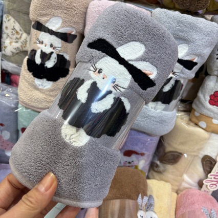 coral cartoon cute dry towel for home use for face washing