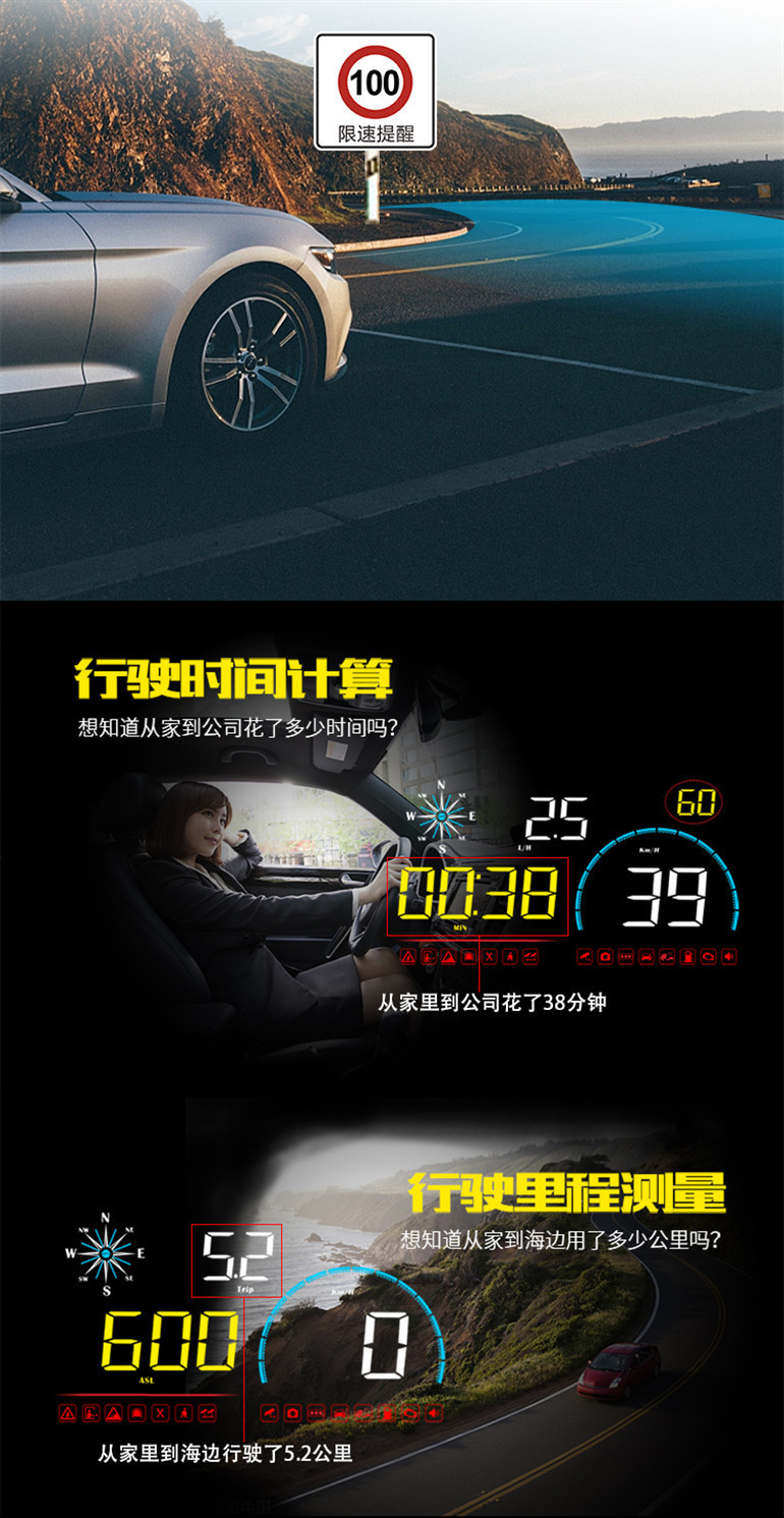 L5U new universal obd car hud head-up display GPS speed measurement electronic dog black technology speed suspension