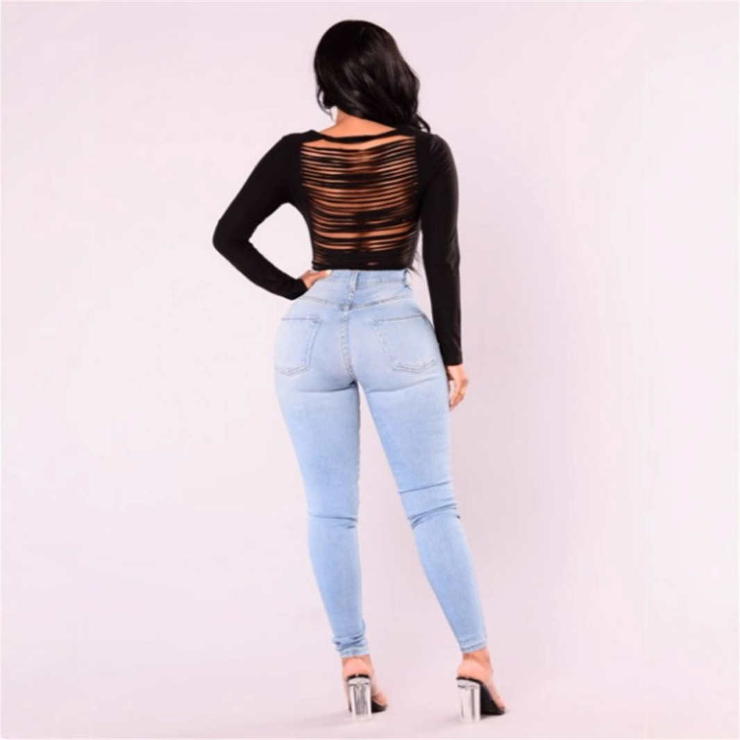 Jeans ajustados de estilo europeo para mujer, talla grande, color azul, para otoño