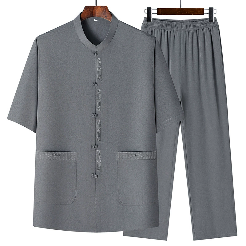 Летний костюм для папы, костюм Тан, мужская одежда среднего и пожилого возраста, новинка лета 2024, рубашка с короткими рукавами в китайском стиле, костюм для дедушки