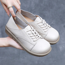 厚底乐福鞋女2025秋季新款休闲百搭圆头复古皮鞋软底系带四季单鞋