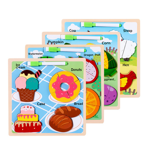 Cross-border CECPC certified 2-3-6 year old baby enlightenment early education three-dimensional puzzle drawing board building block puzzle wooden toy
