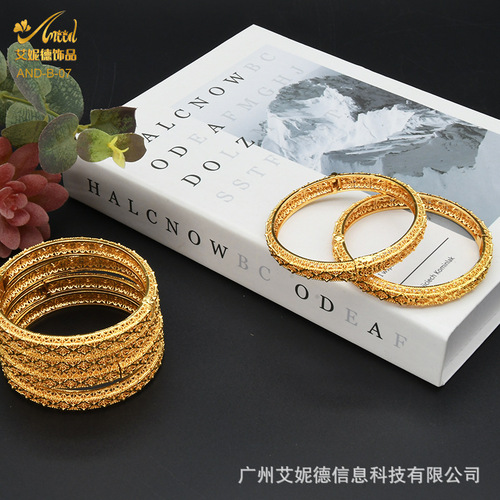 Cross-border delivery of Dubai bride's 24K gold-plated hollow bangle, African Nigeria ethnic Vietnamese sand gold bracelet