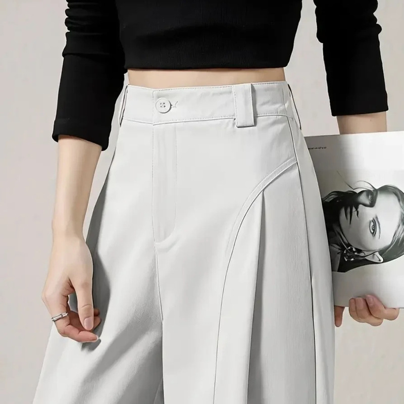 Porcelain Blue and White Cropped Wide-Leg Pants for Women, Summer Thin New Style Casual Pleated Fashion Wide-Leg Pants Porcelain Blue and White Cropped Wide-Leg Pants for Women, Summer Thin New Style Casual Pleated Fashion Wide-Leg Pants