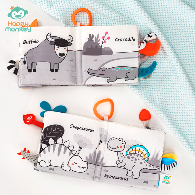 Happy monkey libro tridimensional no desgarrador bebé animal cola libro de tela de entrenamiento de percepción visual juguetes de goma de plástico