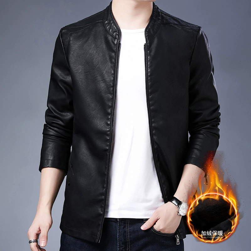 Плюшевая кожаная одежда мужской осенний и зимний новый мужской корейский стройный бейсбольный воротник молодежный повседневный мотоциклетный шкурот