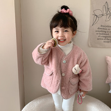蔗梨童装女童套装2024秋冬新款儿童韩版羊羔毛外套上衣女宝宝衣服