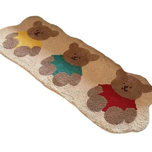 Adorable Bear Cartoon Wool Blend Rugs Bedroom Kids Room Thick Fuzzy Bedside Runner Room Dividing Cool Foot Mat