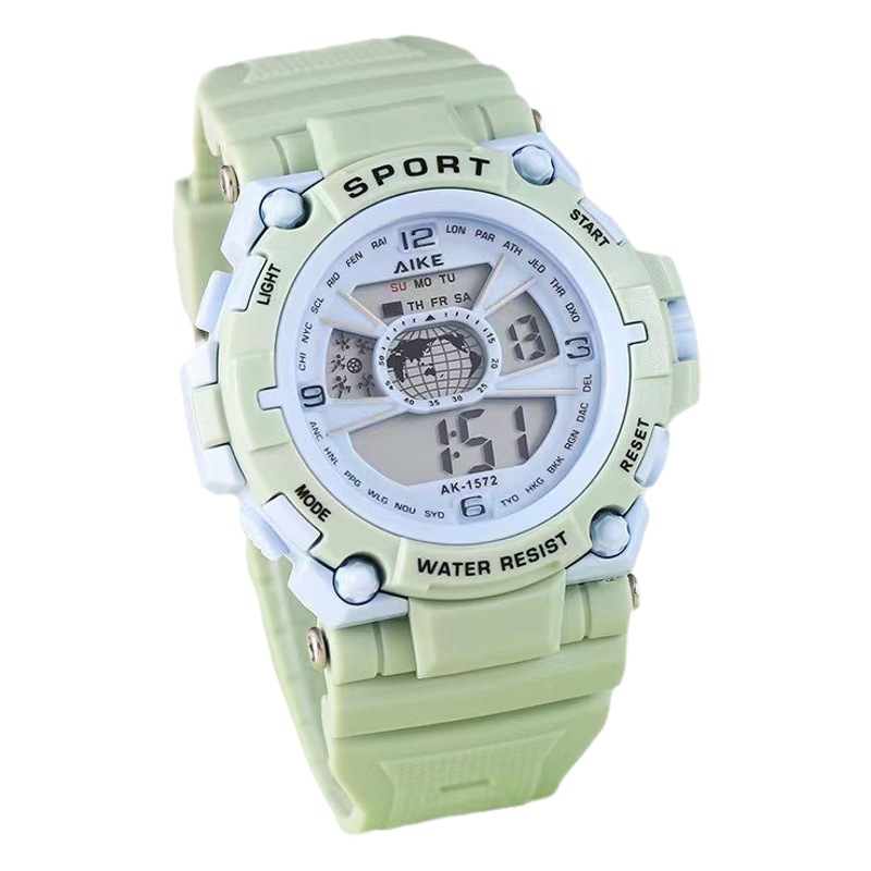 AIKE1572 estilo deportivo reloj electrónico luminoso para hombres y mujeres reloj impermeable para estudiantes al por mayor amor grabado transparente caja independiente