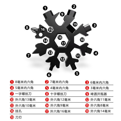 Multifunctional snowflake wrench multifunctional portable snowflake wrench tool multipurpose inner hexagonal high carbon steel