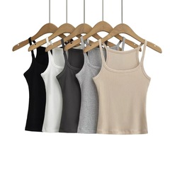 美式復古細肩帶上衣女夏季新款窄肩螺紋修身顯瘦內搭外穿背心