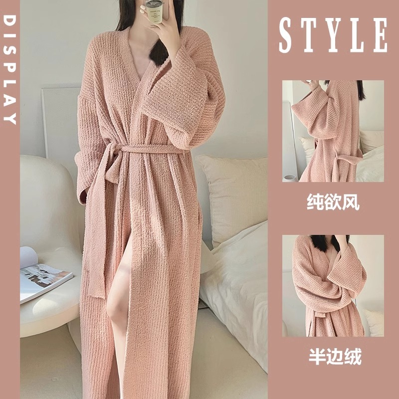 겨울 여성용 프랑스 고급 잠옷, 순수 벨벳 가디건, 순수 정욕 스타일 잠옷, 플러시, 소프트, 홈웨어, 잠옷