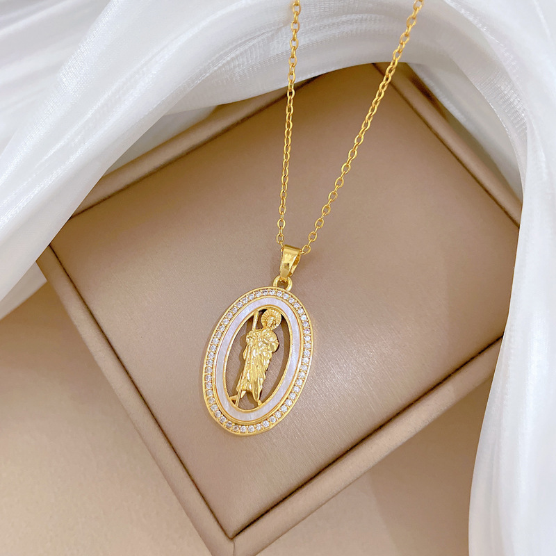 Diamond Egg Shell Pendant Necklace In Titanium Steel For Women_voghion.com