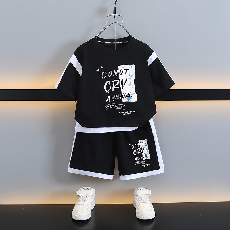 7351 Traje de verano guapo para niños, pantalones cortos de manga corta para bebés coreanos, traje de dos piezas deportivo de moda de verano