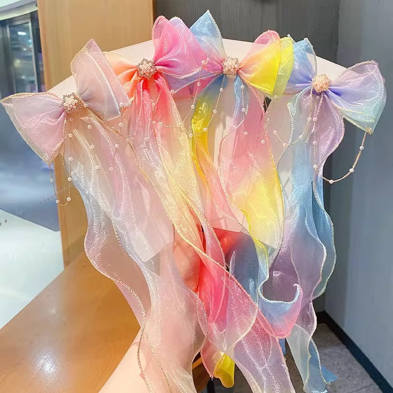 子供用ヘアバンド女の子レインボーリボン編み込みヘアピン頭飾りポニーテールリボンヘアピン春と夏の女の子のヘアアクセサリー|undefined