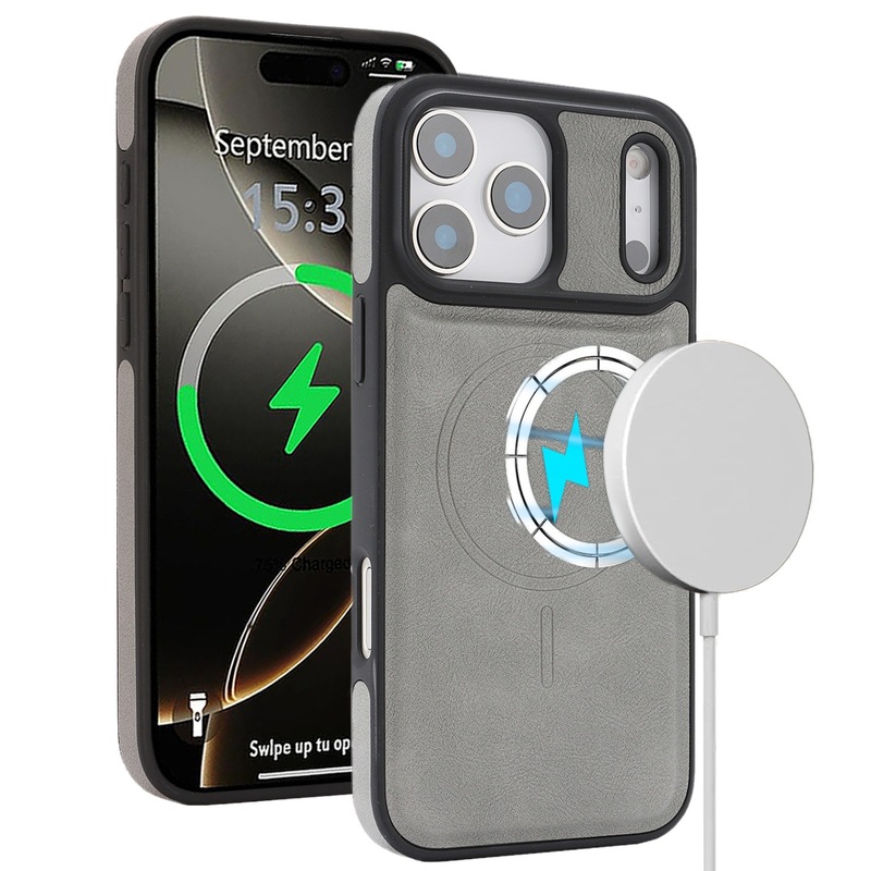 适用iPhone17无线充手机壳MagSafe高档侧贴皮壳超纤苹果16pro卡包|undefined