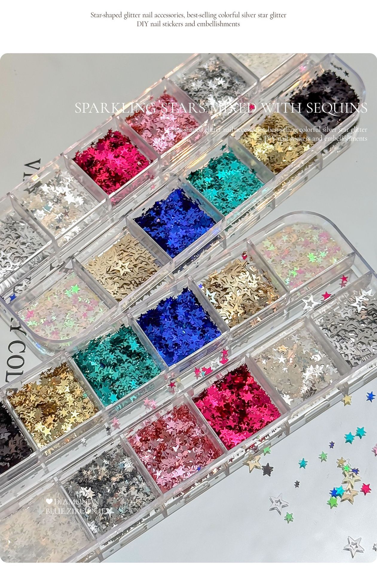 Cross-Border Hot-Selling Items: Ultra-Thin Star-Shaped Glitter in 12 Colors for Nail Art, Laser Glitter, Small Eye Makeup Accessories, DIY Nail Decoration