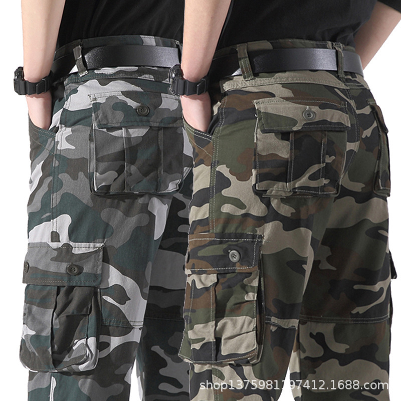 Monos de primavera y otoño sueltos multibolsillos pantalones casuales Pantalones rectos de marca de moda de algodón puro más tamaño pantalones de protección laboral resistentes al desgaste