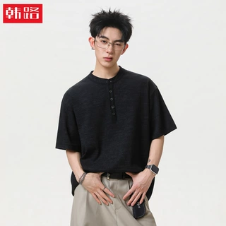 高级感亨利领polo衫男夏季仿花纱肌理半袖潮牌简约老钱风短袖T恤