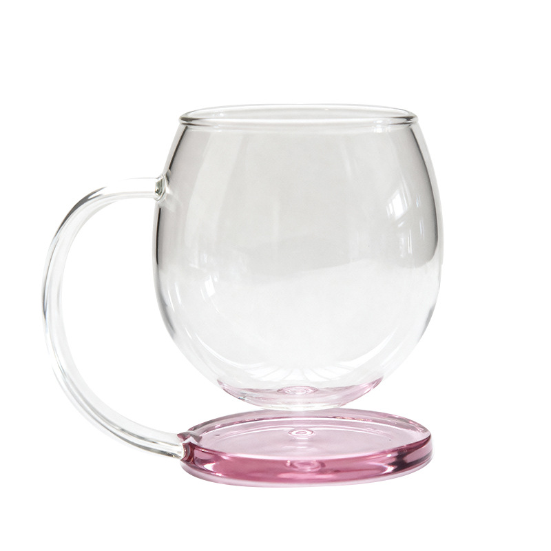 Taza de vidrio flotante creativa de alto valor facial taza de menú con mango de alta resistencia a la temperatura de silicona taza de agua casera taza de café