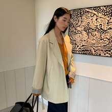 【清仓不退不换】MOXI 十三行女装皮衣西装外套中长款PU西装外套