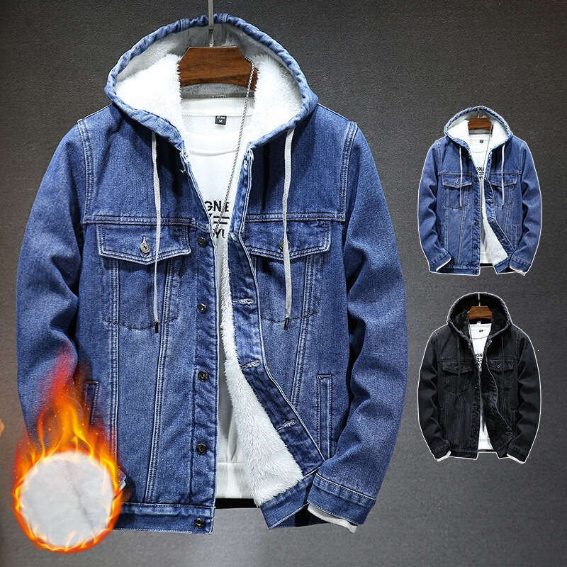New hooded fleece-lined denim jacket for men, 2026 winter collection: a stylish, casual, and warm jacket with a fitted design New hooded fleece-lined denim jacket for men, 2026 winter collection: a stylish, casual, and warm jacket with a fitted design