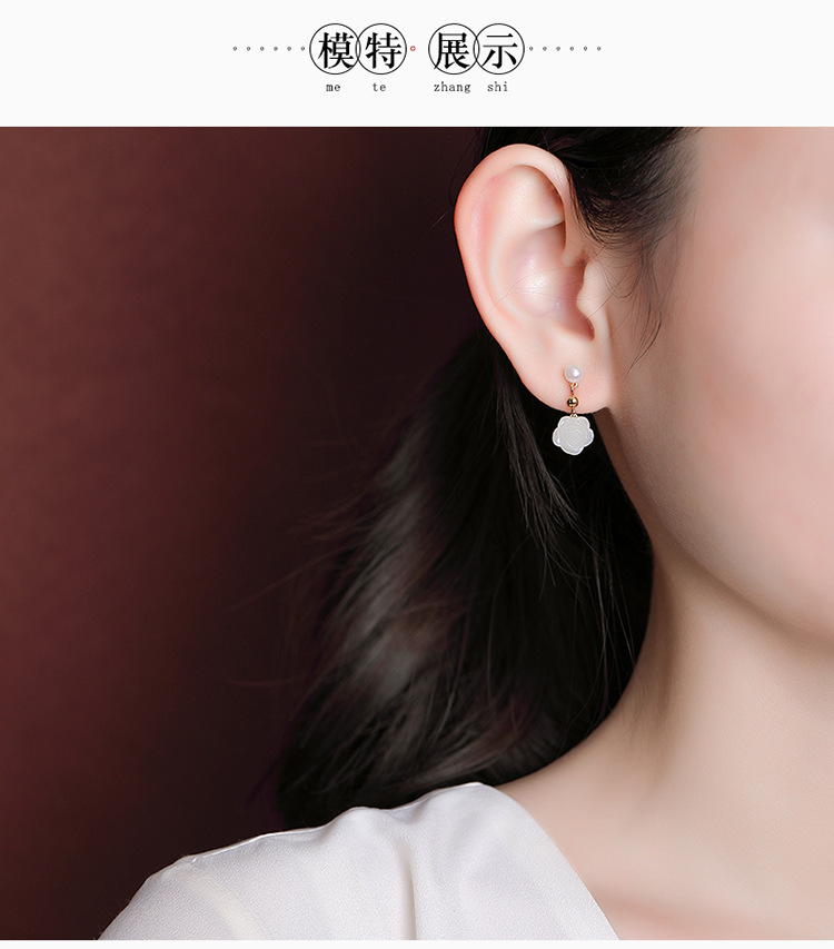 Bông tai bạc S925 mạ vàng đính ngọc trai và đá sapphire phong cách hoa hồng — Kiểu ngọc trai Sapphire chi tiết 9