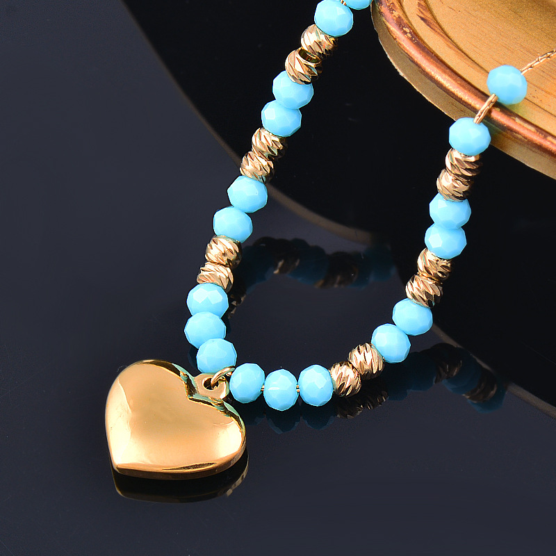 Vacation Heart Shape Artificial Crystal Titanium Steel Pendant Necklace 1 Piece