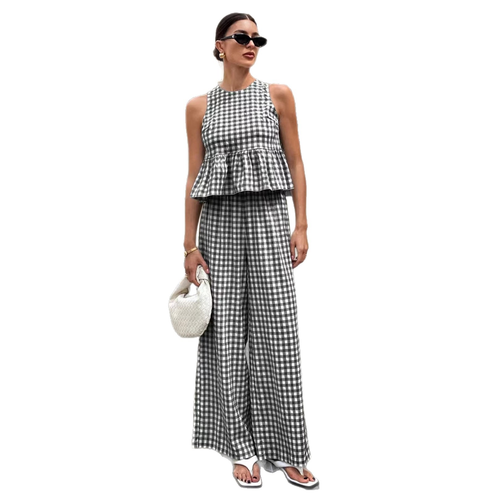 Women's Sleeveless Top & Straight Leg Pants Set - Breathable Polyester Office Casual Outfit (6 Colors, S-Xxl)_ecoleips.com