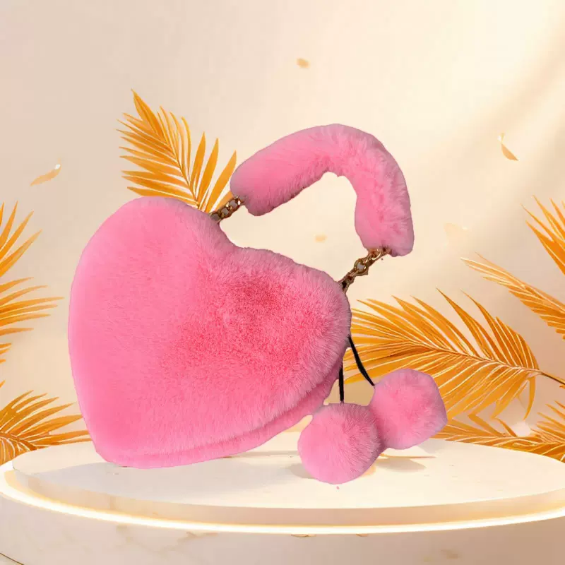批发仿兔毛手提包韩版女学生可爱毛绒包包斜跨爱心桃心包一件代发