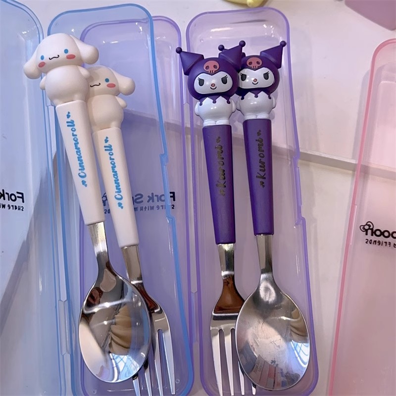 Cute fork stainless steel for students, tableware, storage box, Cinnamoroll