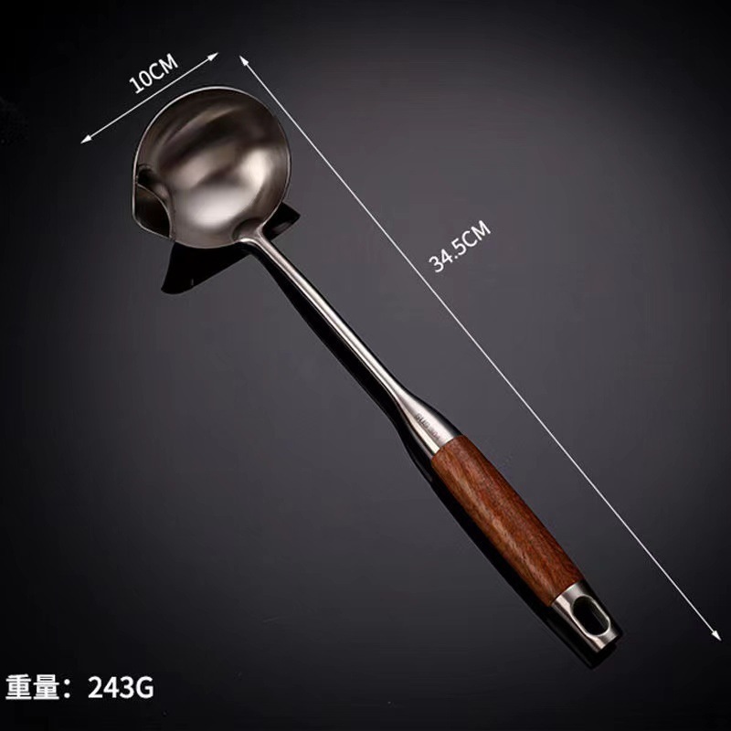 メーカー卸売304ステンレス鋼製耐油スプーン、長柄、断熱木製ハンドル、鍋用スープスプーン、スープシェル、キッチン用品、断熱、火傷防止|undefined