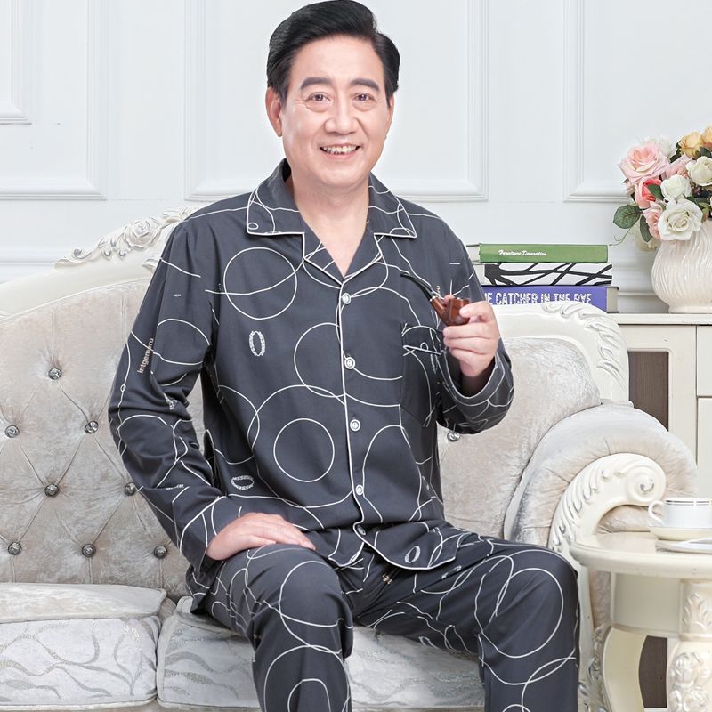 Pijamas de mediana edad y ancianos hombres 100% algodón primavera y otoño manga larga otoño e invierno más tamaño viejo papá traje de uso doméstico