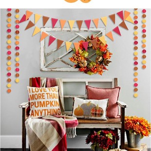 Autumn Theme Red Orange Yellow Disc Pennant Leaf Flag Hanging Decoration Thanksgiving Birthday Window Room Decoration