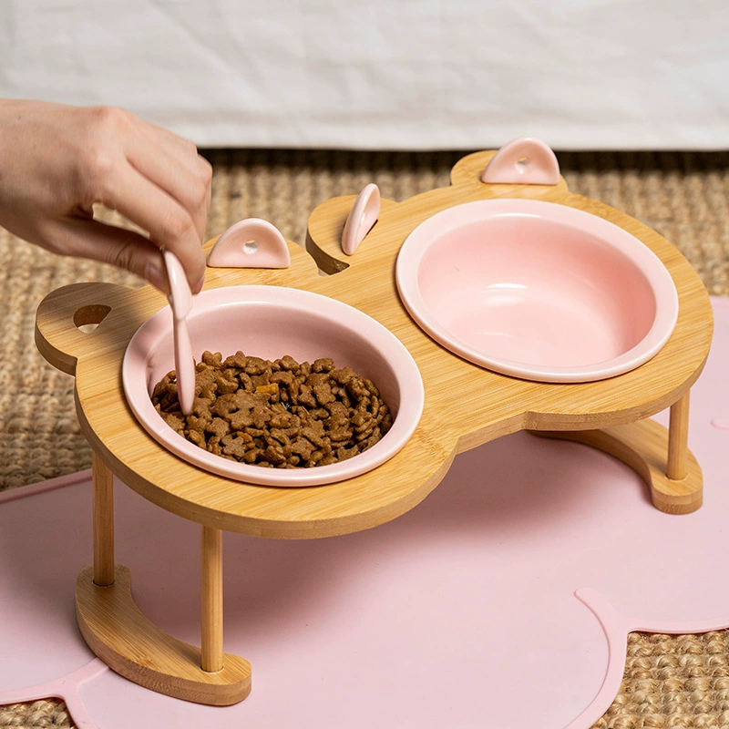 Голова миски для кошек с двойной миской, миска для круп кота, керамическая миска для пищевых продуктов питомца, наклонная крышка для защиты шейного отдела