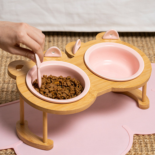 Cat bowl dual bowls cat food tray cat supplies ceramic pet dog food bowl drinking slanted mouth stand cervical protection cat food tray