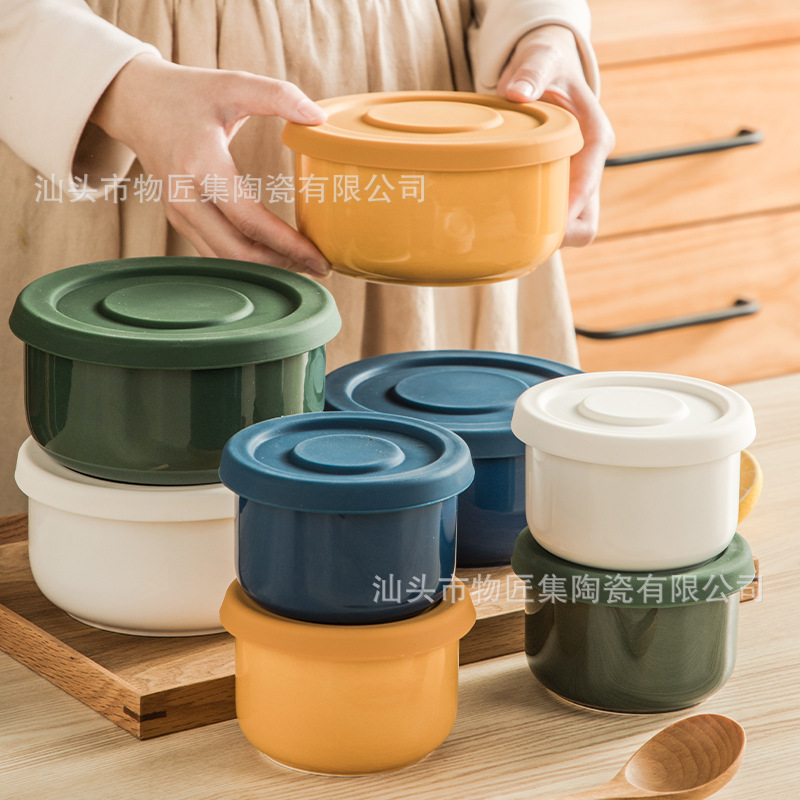 陶瓷保鲜碗带盖密封饭盒上班族便携可微波炉用保鲜盒日式泡面碗