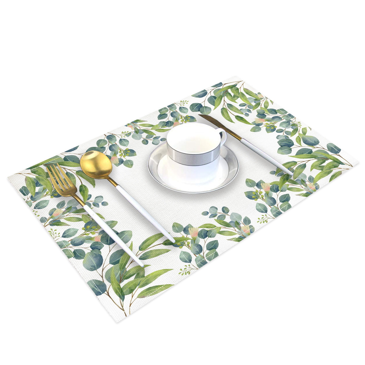 Hojas de eucalipto limón mantel de lino de una sola capa de Mantel de mesa de tela pastoral fresca montaña estera de aislamiento antideslizante lavado