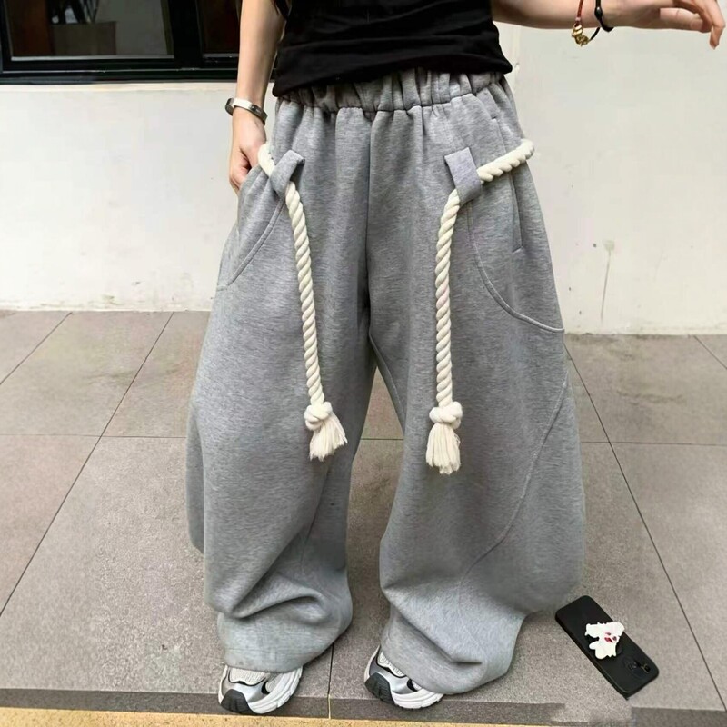 European and American Design-Inspired Thick Rope Stitching American-Style Sports Streetwear Winter Thickened Loose Wide-Leg Sweatpants