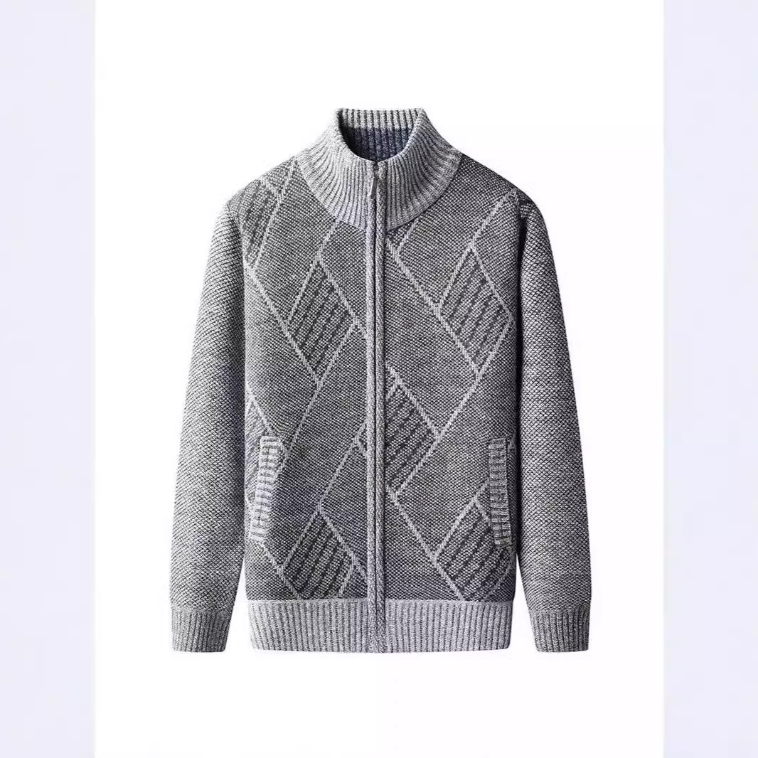 Autumn and Winter Thick Men's Stand up Collar Zipper cardigan Korean Edition Trendy Knitted Sweater_voghion.com