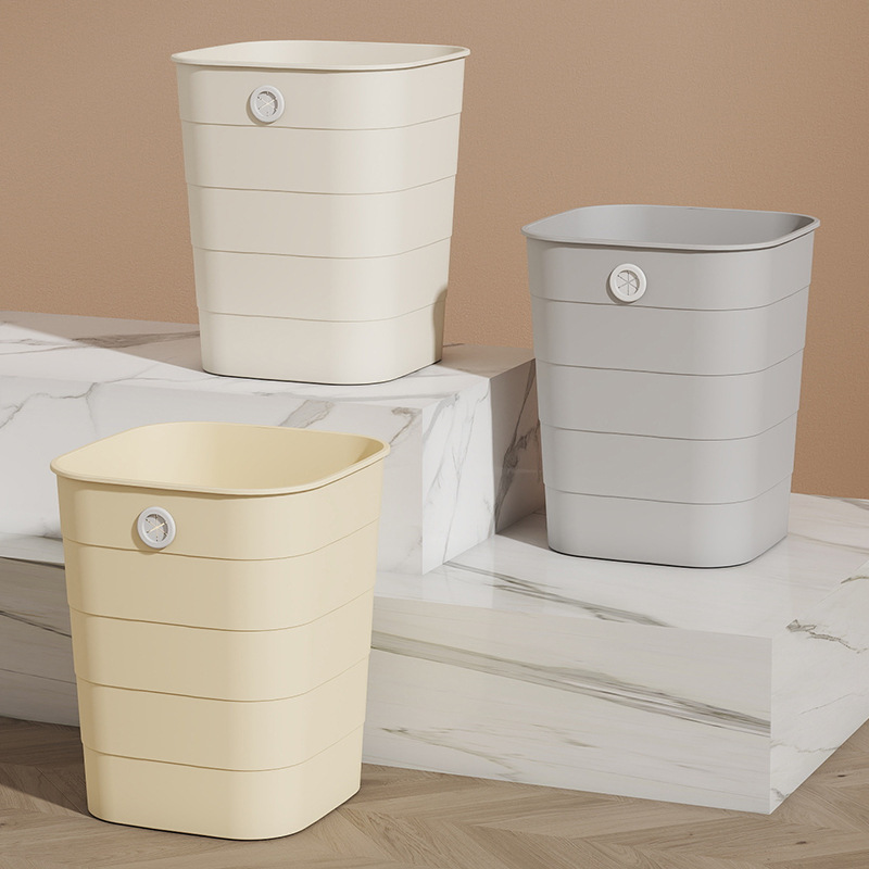 Trash Can for Home Use with a Cream-Style Design, Large Capacity, Light Luxury Paper Basket for the Living Room, Square Large Bathroom Trash Bin