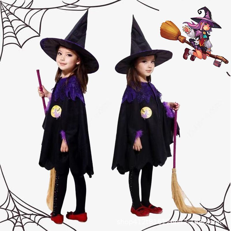 Halloween Children's Costumes for Boys and Girls, Witch Cloaks, Cosplay Outfits, Little Witch Party, Cross-Border Source Factory