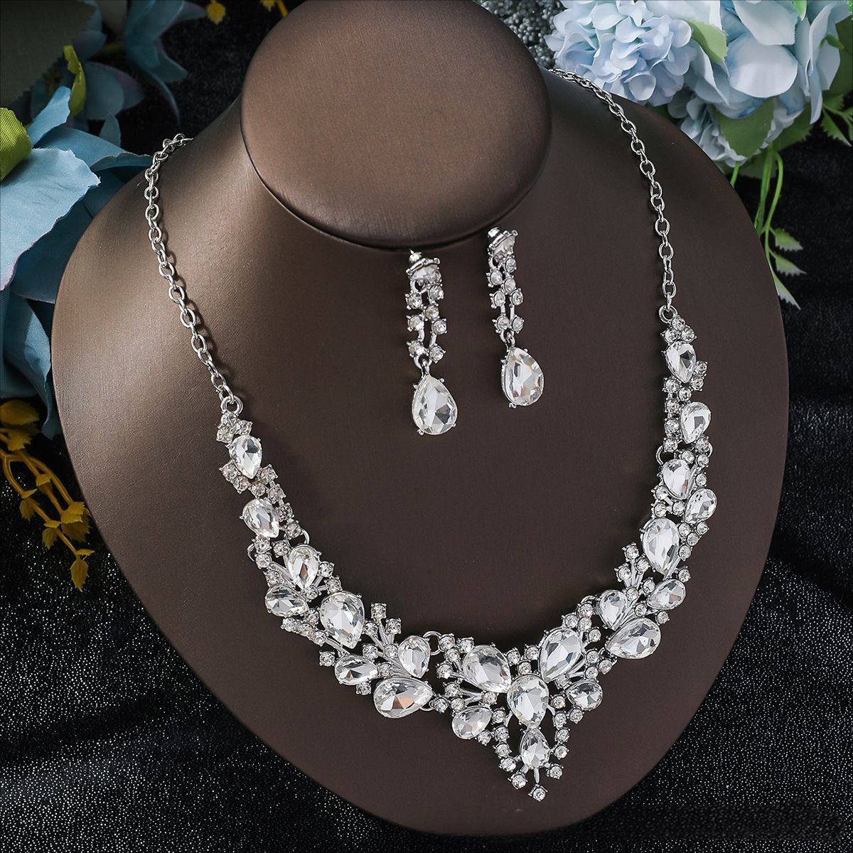 Amazon's Hot-Selling Fashionable Super Shiny Crystal Necklace Jewelry Set, High-End Bridal Wedding Banquet Party Accessories