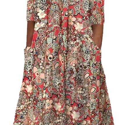 Amazon 2023 European and American New Printed Summer V Neck Casual Vacation Pocket Dress Home Wear Export Women