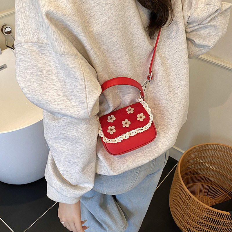 儿童包秋冬新款复古磨砂迷你马鞍包女童蕾丝花朵手拎包亲子斜挎包|undefined