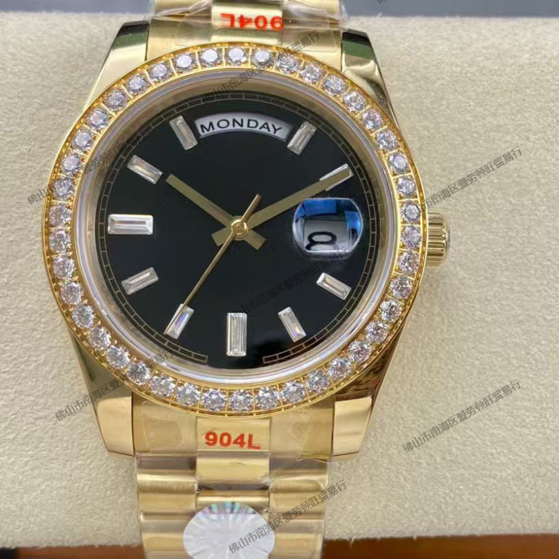 Micro-Business Cross-Border Laojia Diary Series Dual Calendar Dd Black Ice Sugar Diamond-Encrusted Automatic Mechanical Men's Watch, a Popular Foreign Trade Model