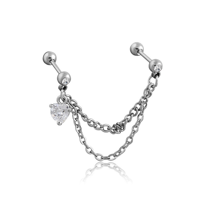 Fashion Heart Shape Stainless Steel Inlay Zircon Drop Earrings 1 Piece